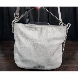 Michael Kors Medium Hammered Leather Messenger Crossbody Purse in Dove Gray